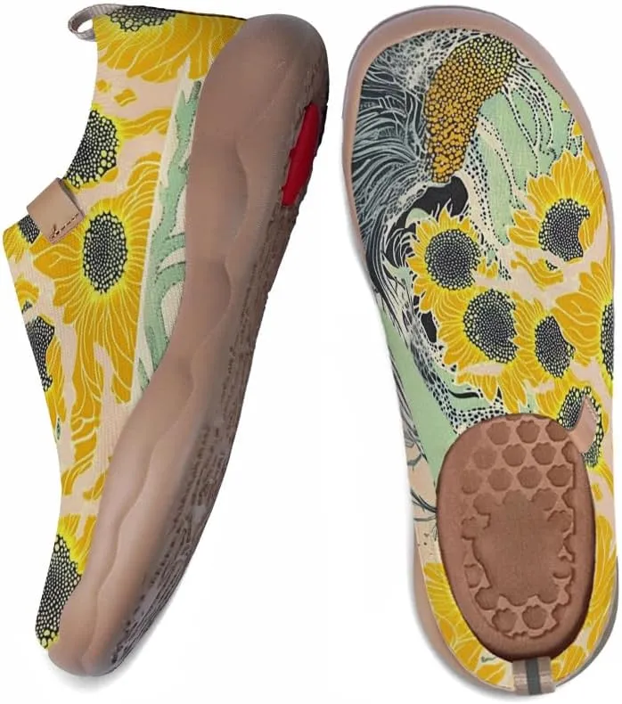 Women's Sneakers Lightweight Knitted Slip On Flats Shoes Art Painted Travel Walking Loafers