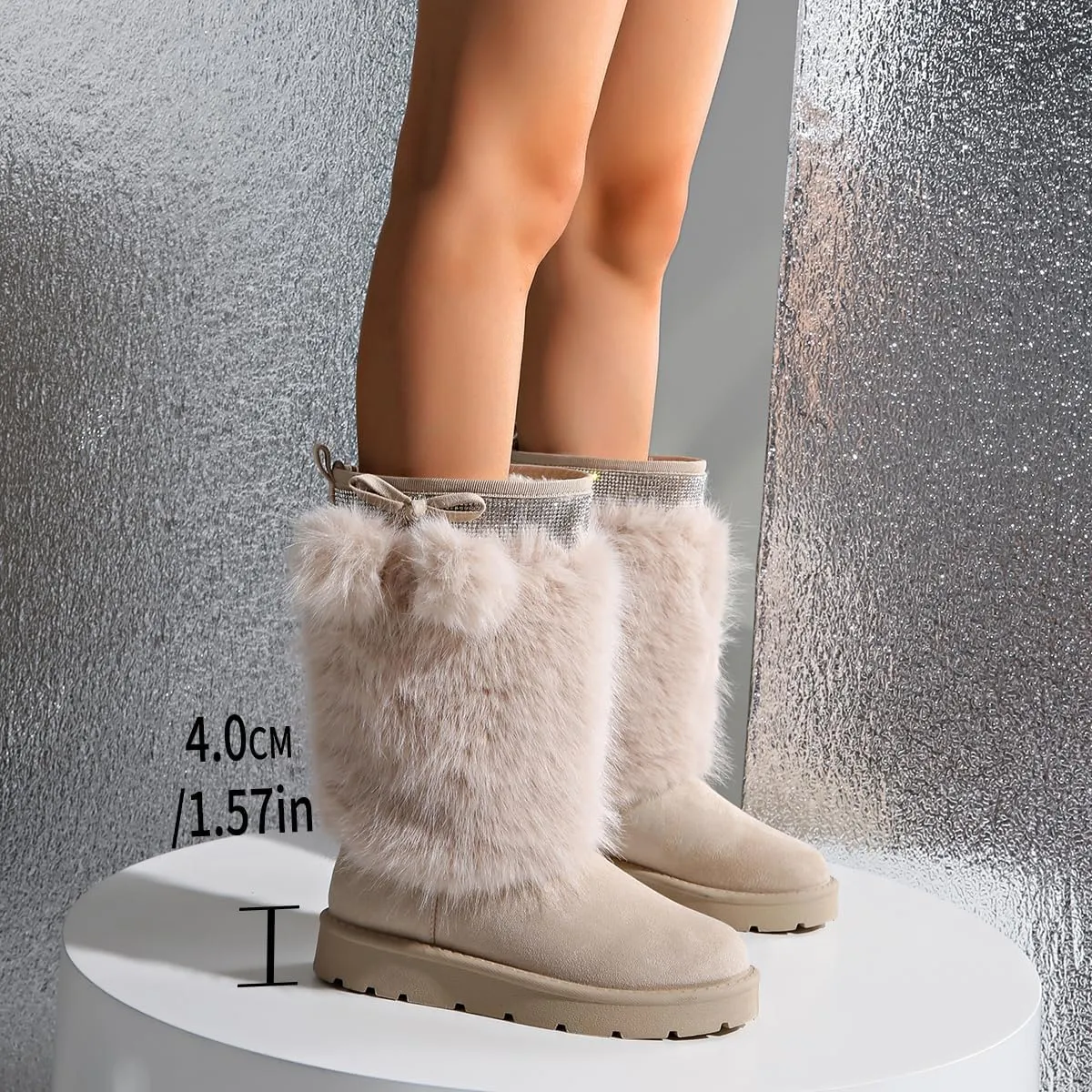 Women’s Snow Boots Mid-Calf Fur Lining Comfortable Winter Boots Flat Outdoor