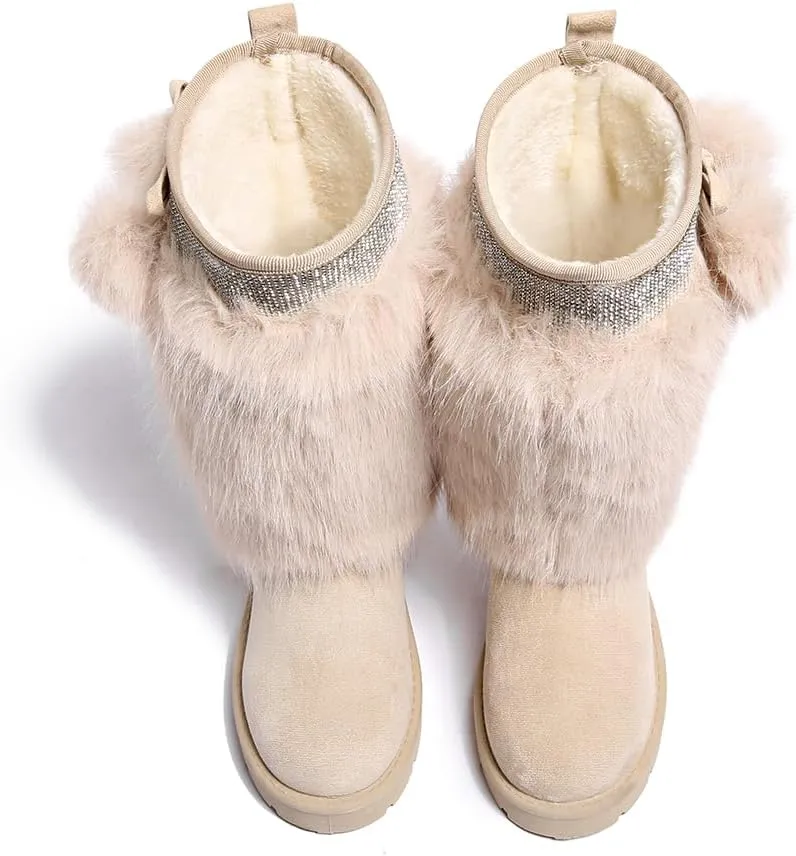 Women’s Snow Boots Mid-Calf Fur Lining Comfortable Winter Boots Flat Outdoor