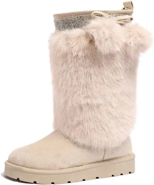 Women’s Snow Boots Mid-Calf Fur Lining Comfortable Winter Boots Flat Outdoor