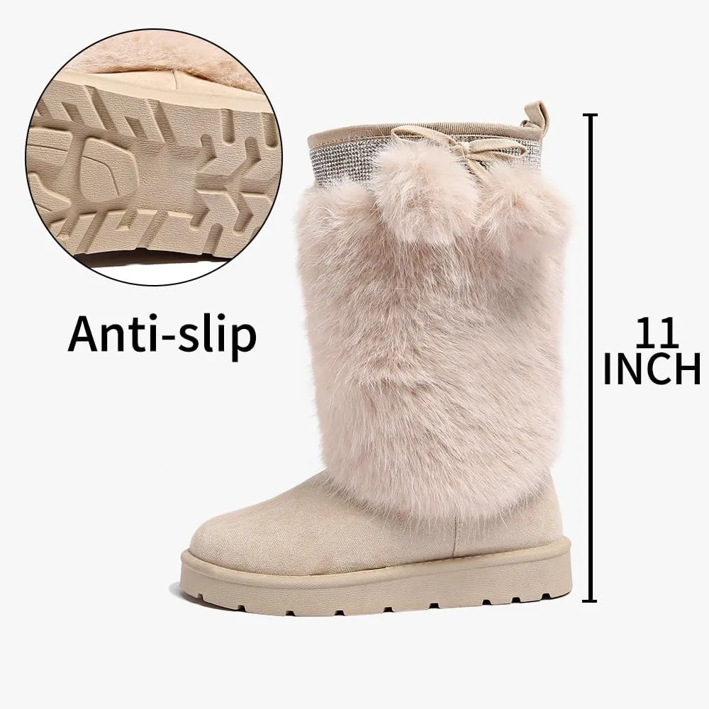 Women’s Snow Boots Mid-Calf Fur Lining Comfortable Winter Boots Flat Outdoor