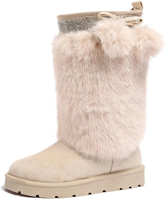 Women’s Snow Boots Mid-Calf Fur Lining Comfortable Winter Boots Flat Outdoor