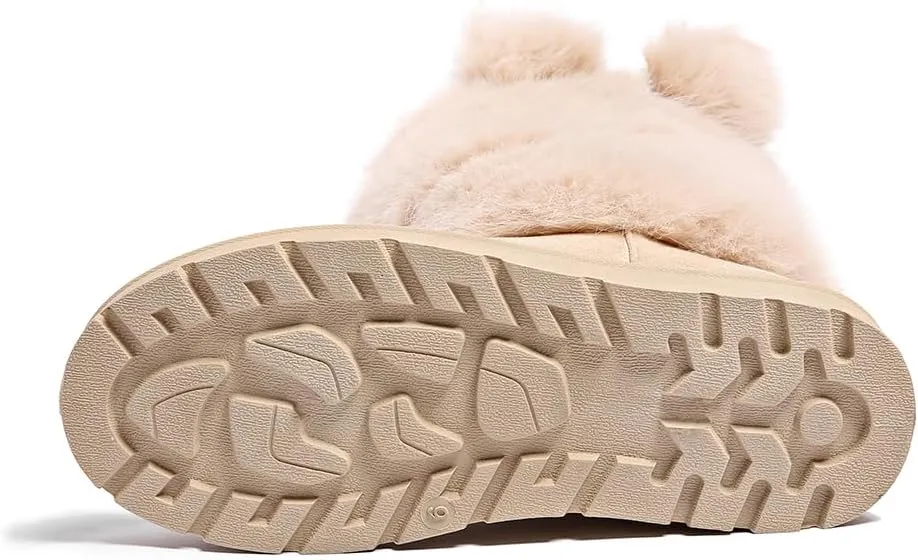 Women’s Snow Boots Mid-Calf Fur Lining Comfortable Winter Boots Flat Outdoor