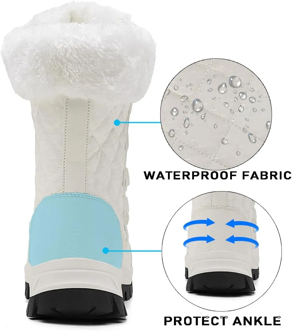Women's Snow Boots Waterproof Winter Boot Walking Comfortable Hiking Outdoor Lace-Up Booties Fur Lined Mid Calf Warm shoes