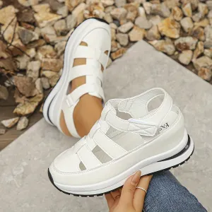 Womens Soft Sole Platform Sandals, Round Toe Comfortable Casual Walking Shoes, Hollow Wedge Breathable Sandals