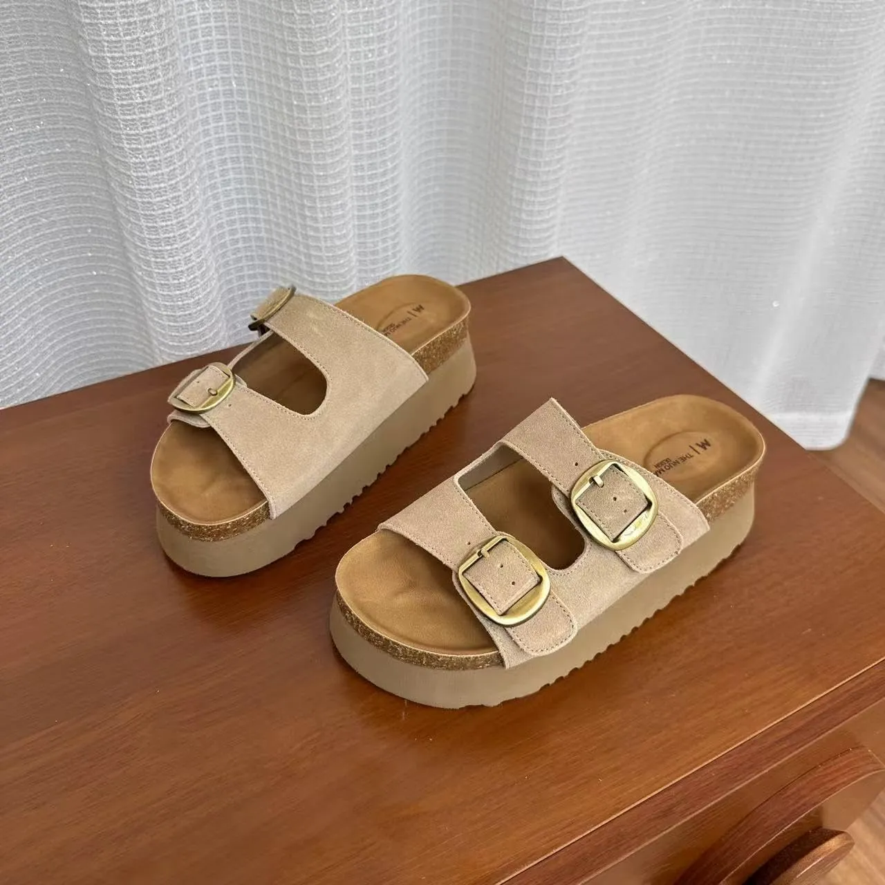 Women's Solid Color Thick Sole Comfort Slides Double Buckle Adjustable Casual Soft Beach Flat Sandals