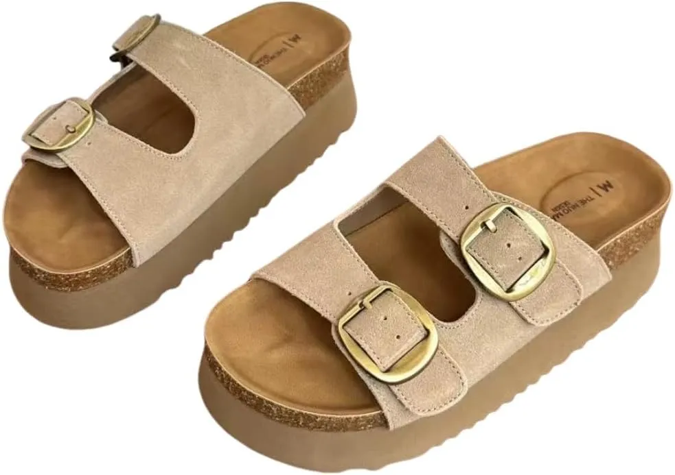 Women's Solid Color Thick Sole Comfort Slides Double Buckle Adjustable Casual Soft Beach Flat Sandals