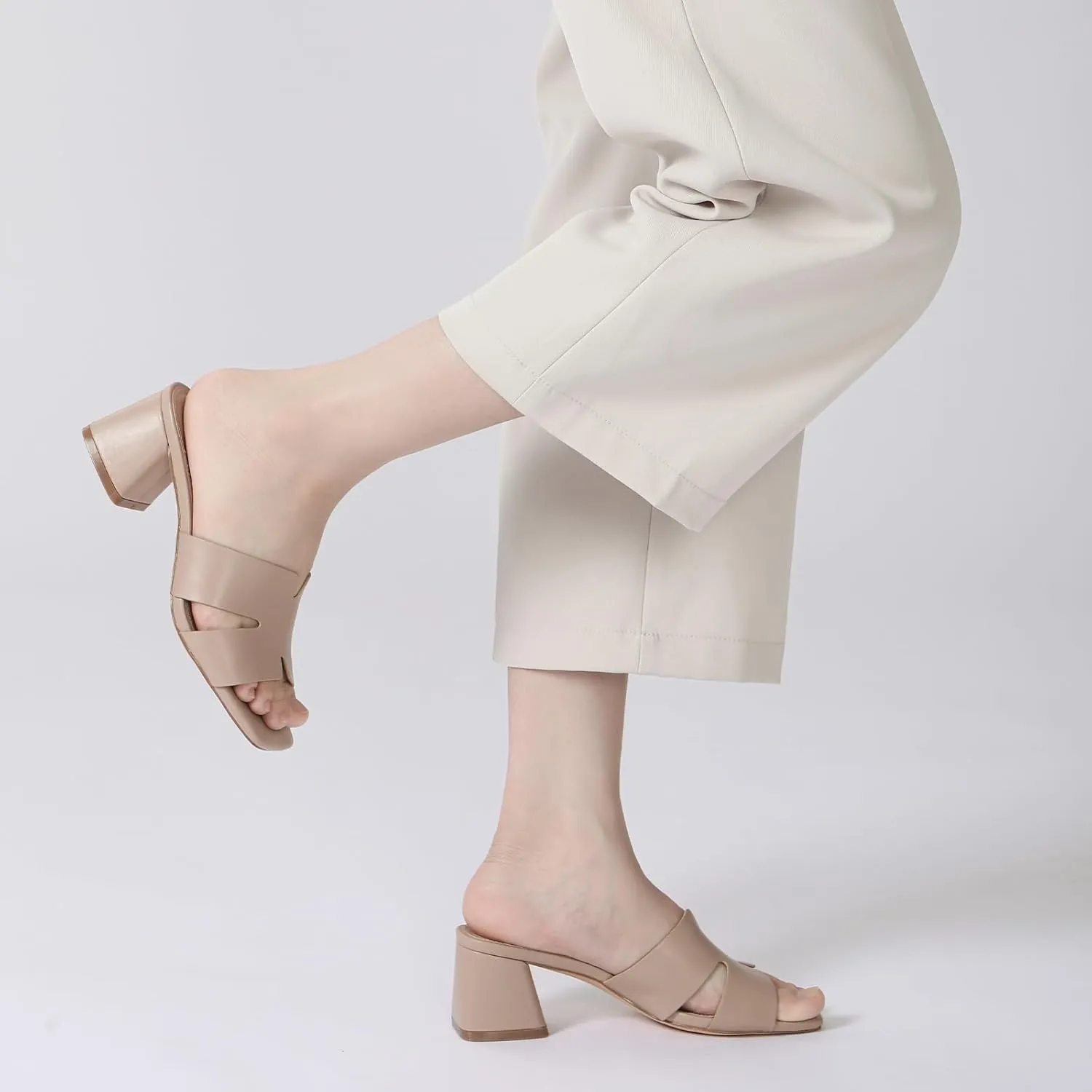 Women's Square Open Toe Sandals Low Block Chunky Heel Slip on Comfortable Casual Sandals for Daily Wear