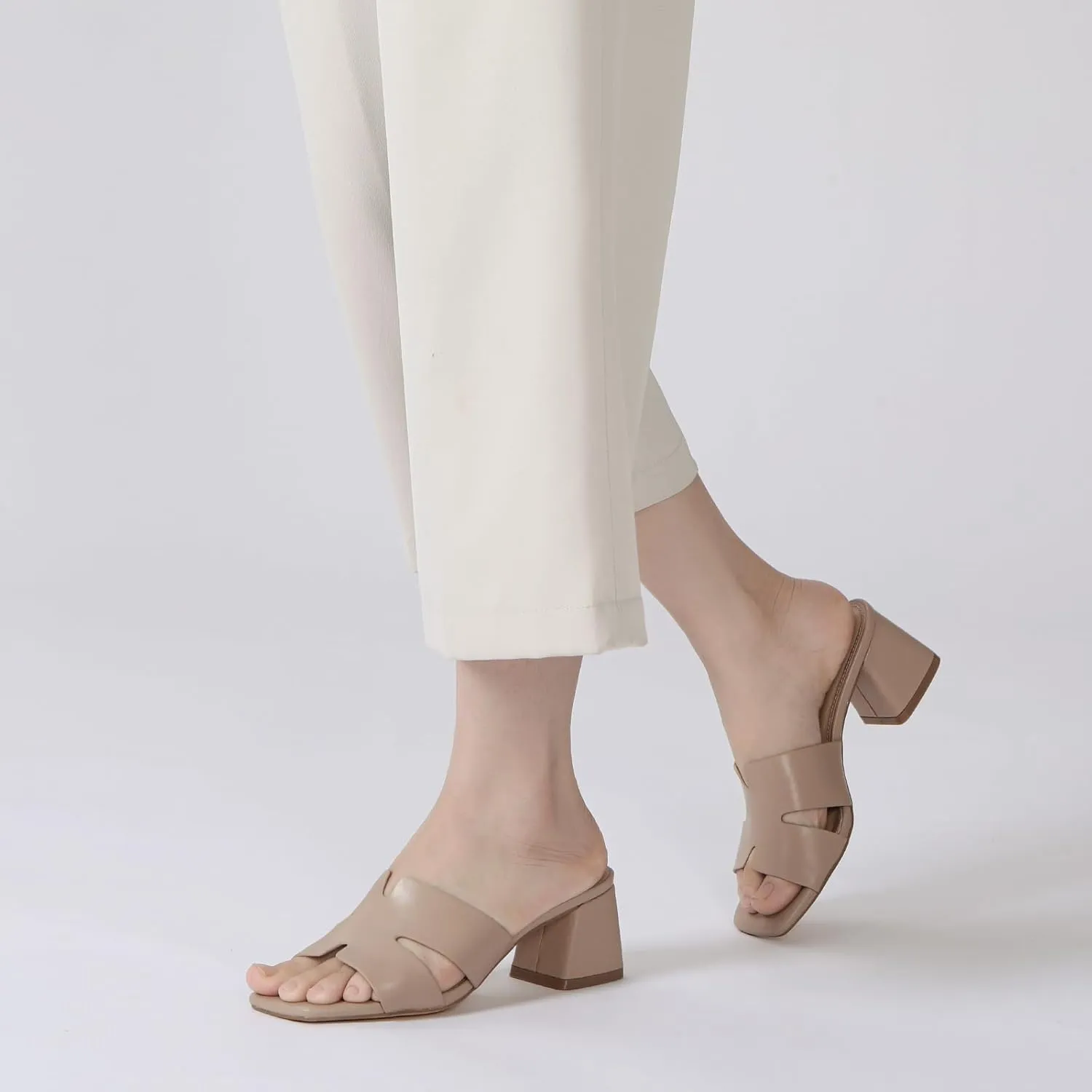 Women's Square Open Toe Sandals Low Block Chunky Heel Slip on Comfortable Casual Sandals for Daily Wear