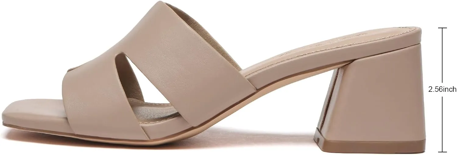 Women's Square Open Toe Sandals Low Block Chunky Heel Slip on Comfortable Casual Sandals for Daily Wear