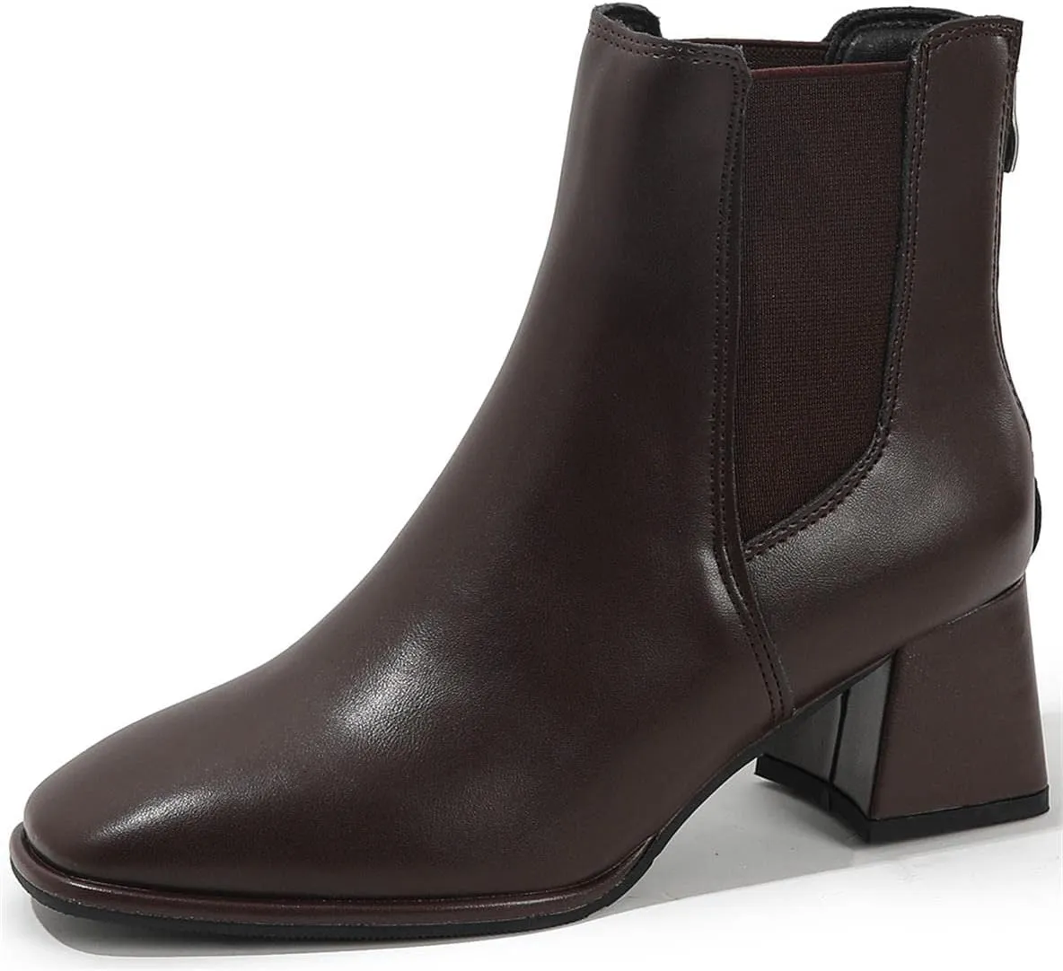 Womens Square Toe Ankle Boots Back Zipper Chunky Heel Chelsea Booties