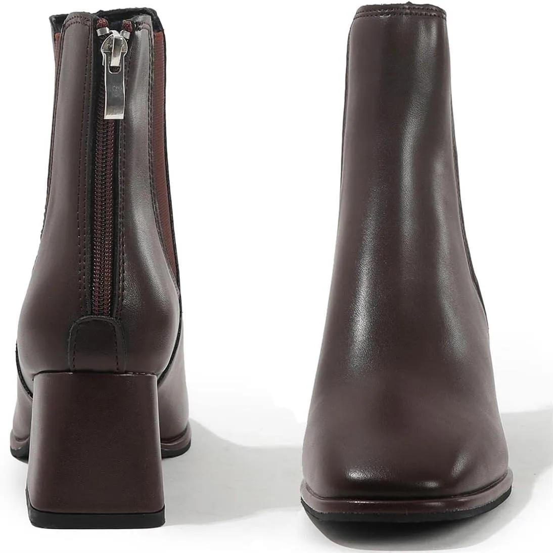 Womens Square Toe Ankle Boots Back Zipper Chunky Heel Chelsea Booties