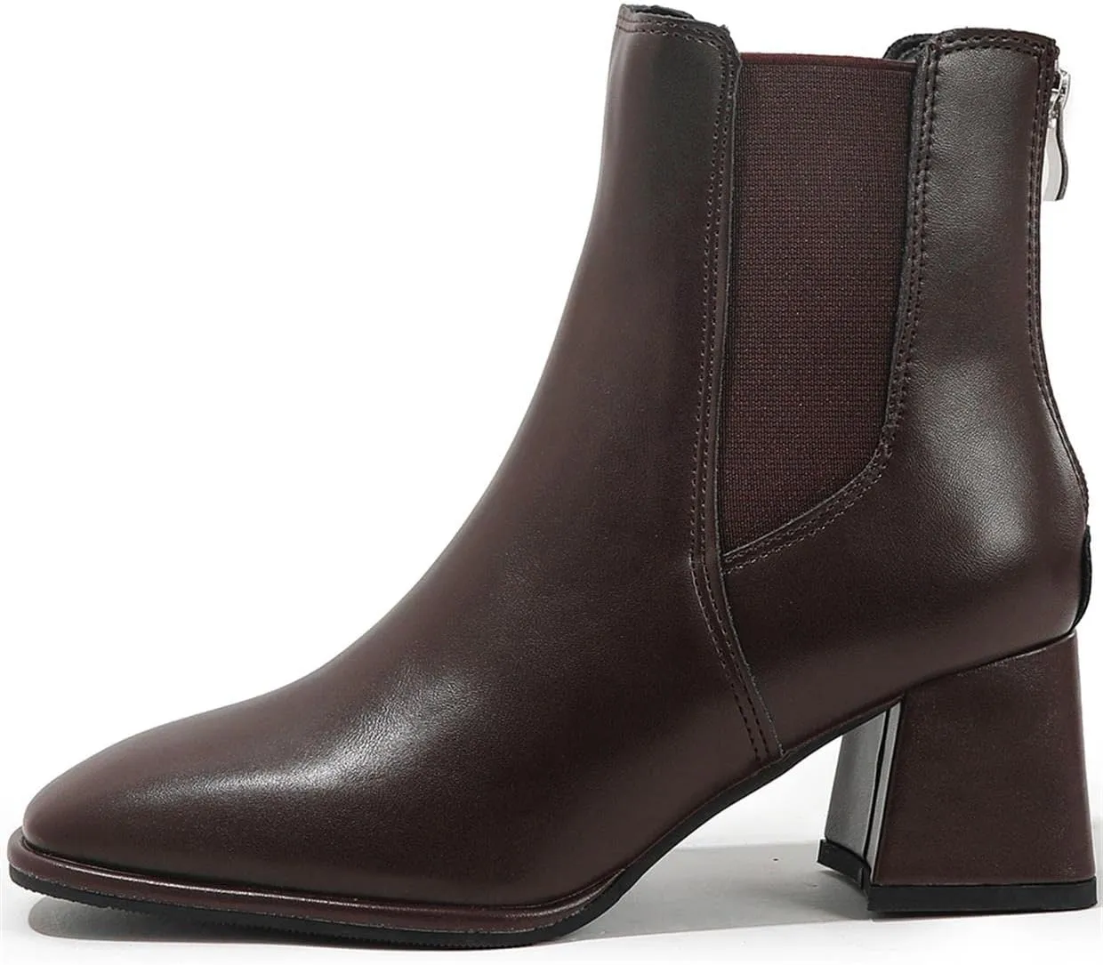 Womens Square Toe Ankle Boots Back Zipper Chunky Heel Chelsea Booties