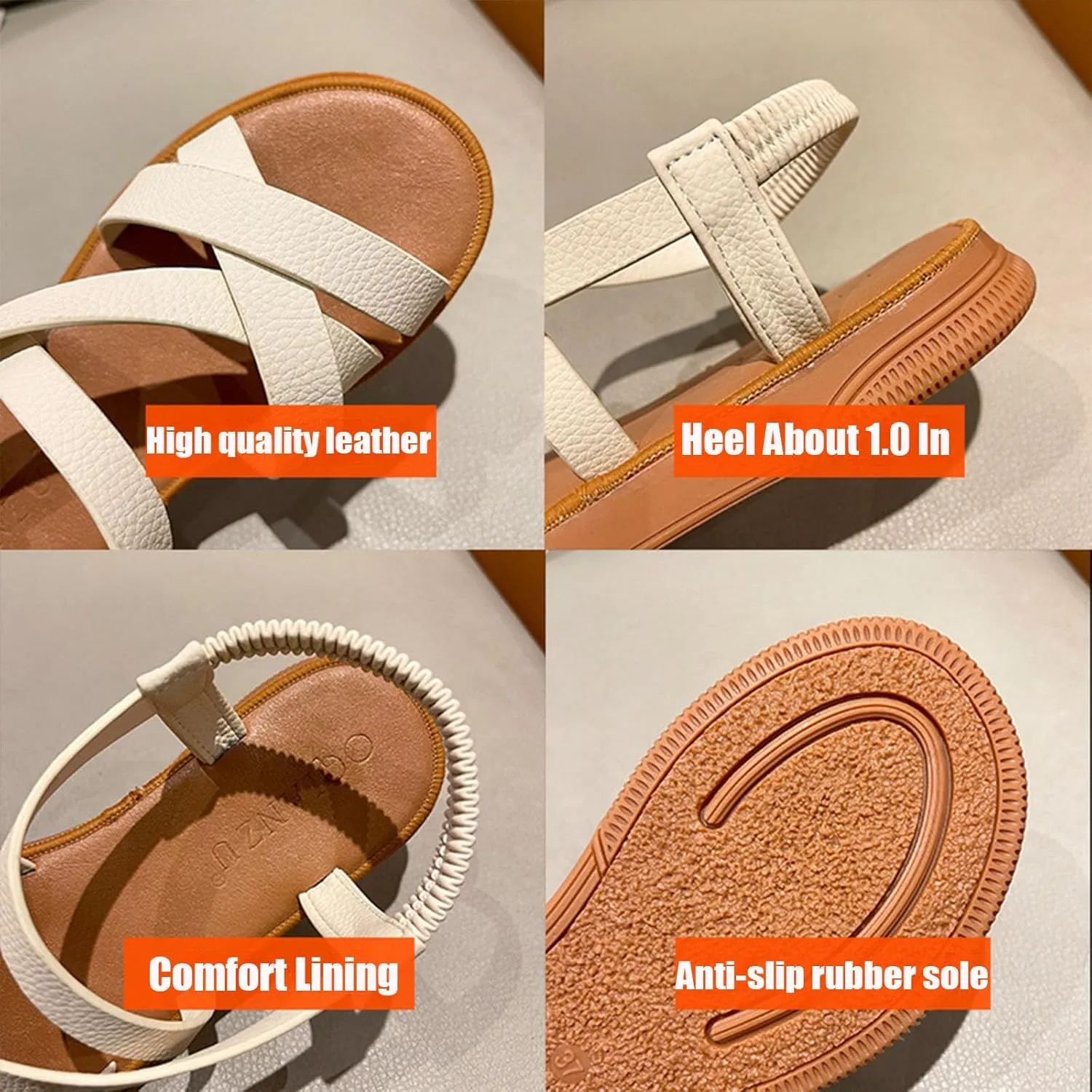 Women's strappy flat sandals Comfor Slip On Round open toe Elastic Ankle Strap soft sole Comfortable dressy Slides Sandals For Beach walking