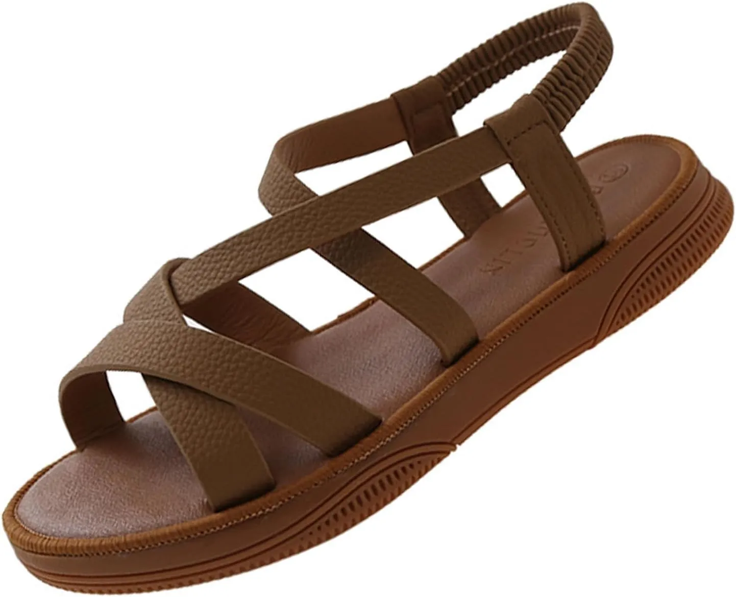Women's strappy flat sandals Comfor Slip On Round open toe Elastic Ankle Strap soft sole Comfortable dressy Slides Sandals For Beach walking