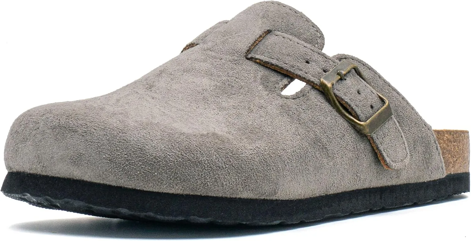 Women's Suede Slip-On Sandals Cork Footbed with Adjustable Buckle Slippers