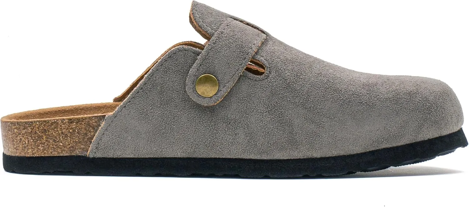 Women's Suede Slip-On Sandals Cork Footbed with Adjustable Buckle Slippers