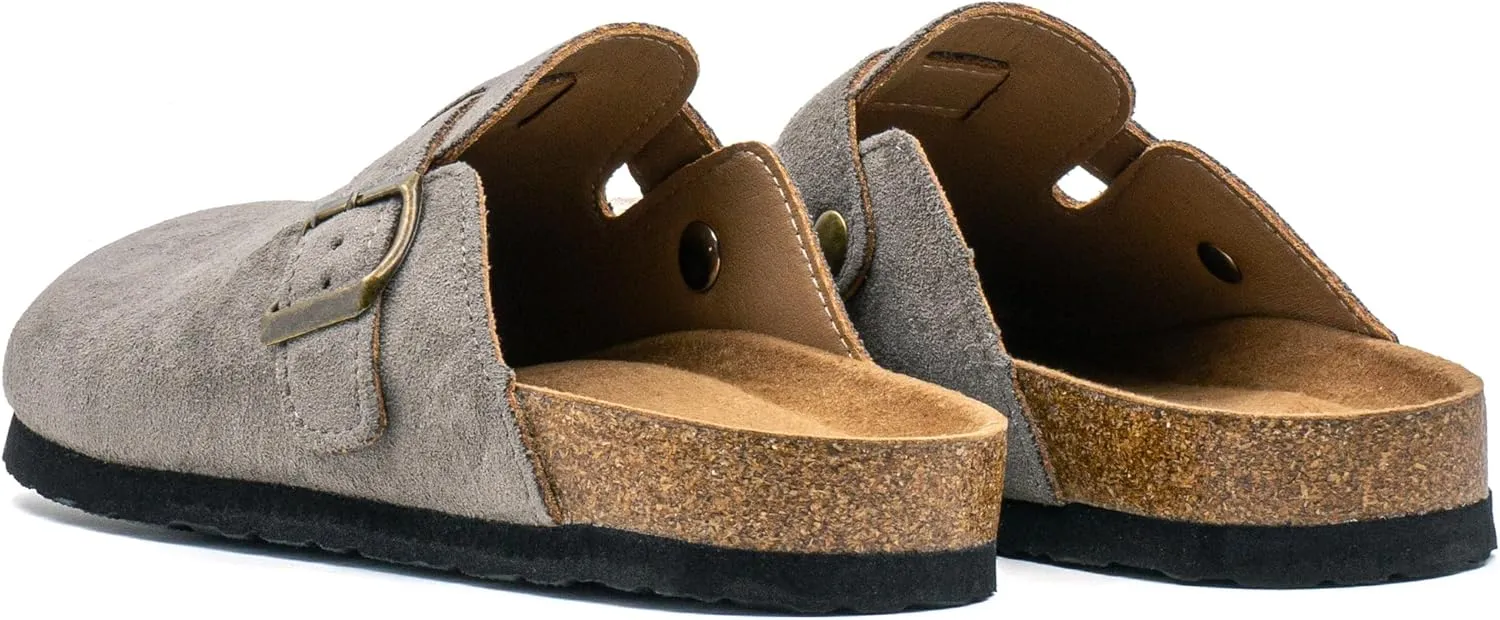 Women's Suede Slip-On Sandals Cork Footbed with Adjustable Buckle Slippers