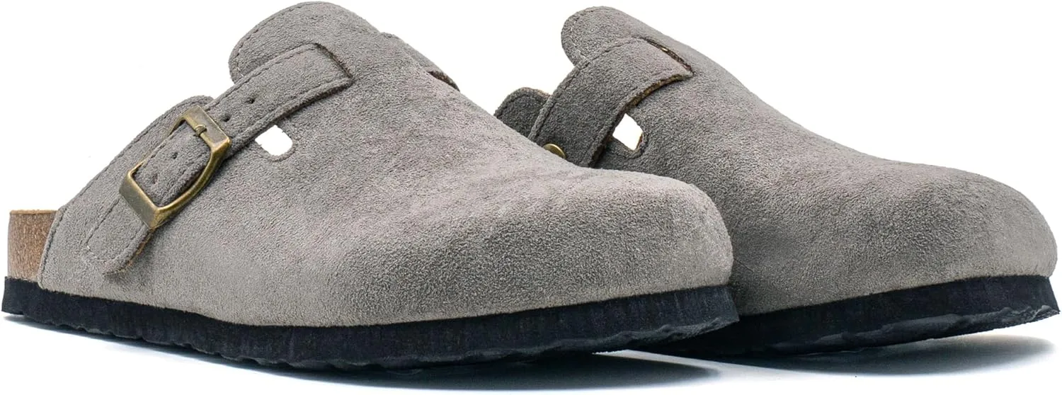Women's Suede Slip-On Sandals Cork Footbed with Adjustable Buckle Slippers
