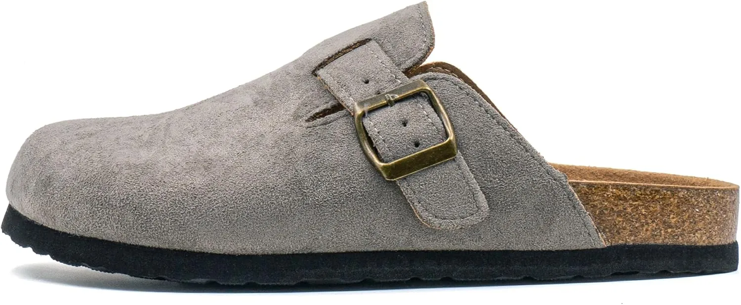 Women's Suede Slip-On Sandals Cork Footbed with Adjustable Buckle Slippers