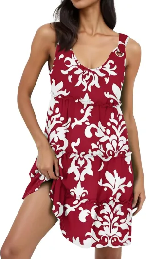 Women's Summer Sleeveless Floral Print Casual Beach Dress with Adjustable Straps and Flowy Lightweight and Comfortable