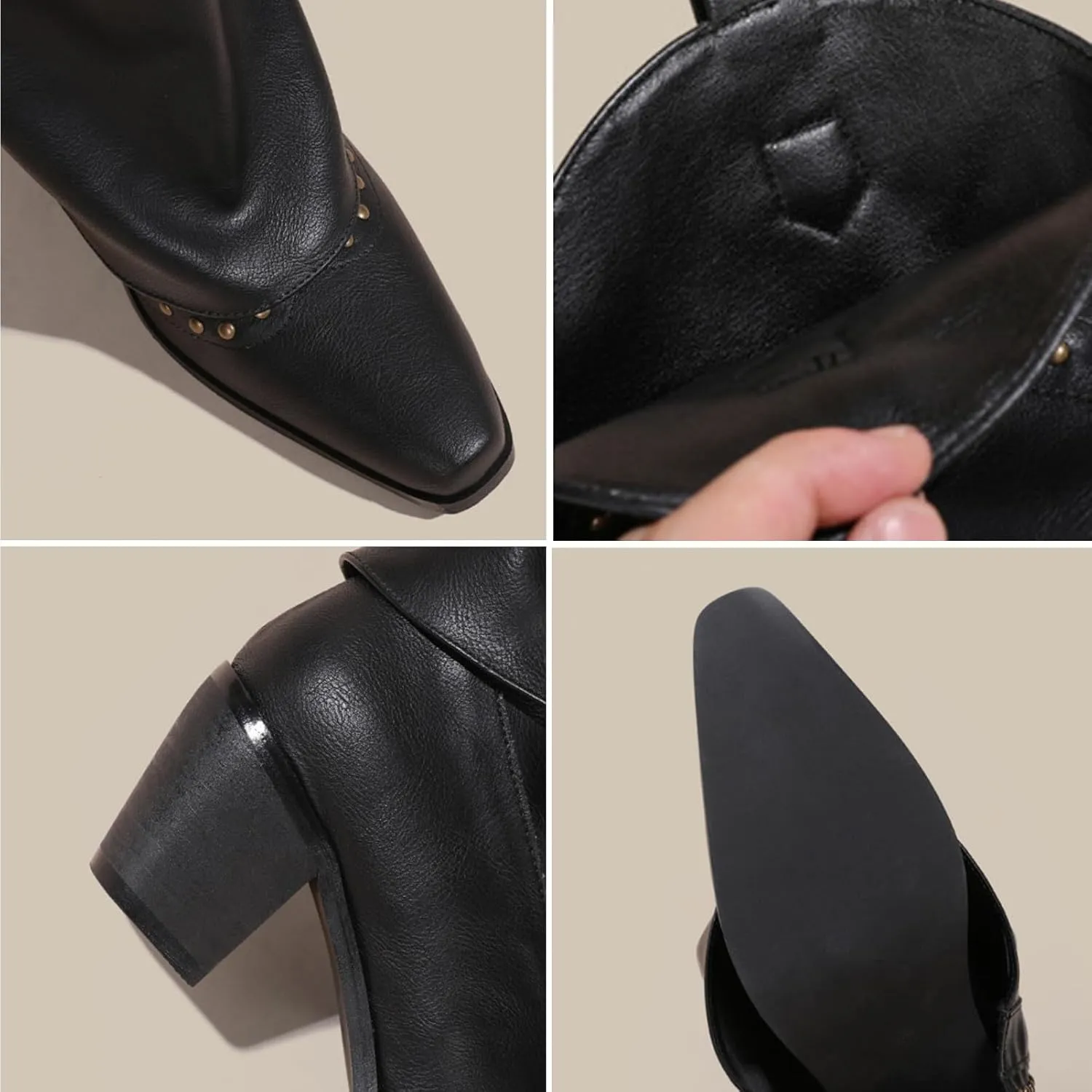 Women's Vintage Rivets Pointed Toe Cowgirl Boots Western Block Heel Slouch Boots