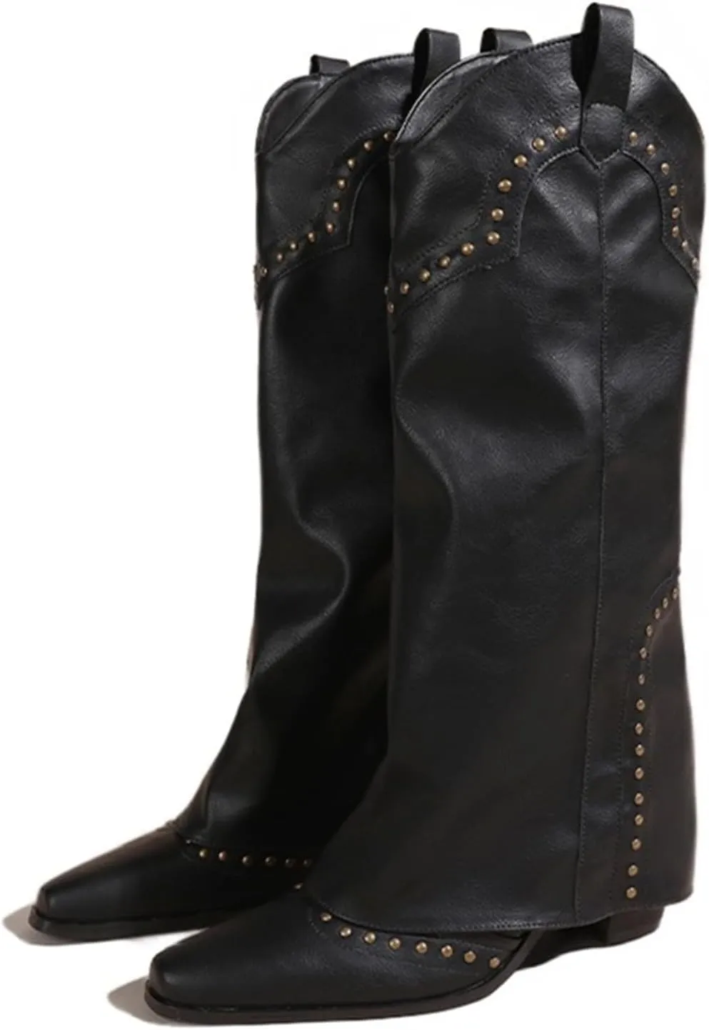 Women's Vintage Rivets Pointed Toe Cowgirl Boots Western Block Heel Slouch Boots