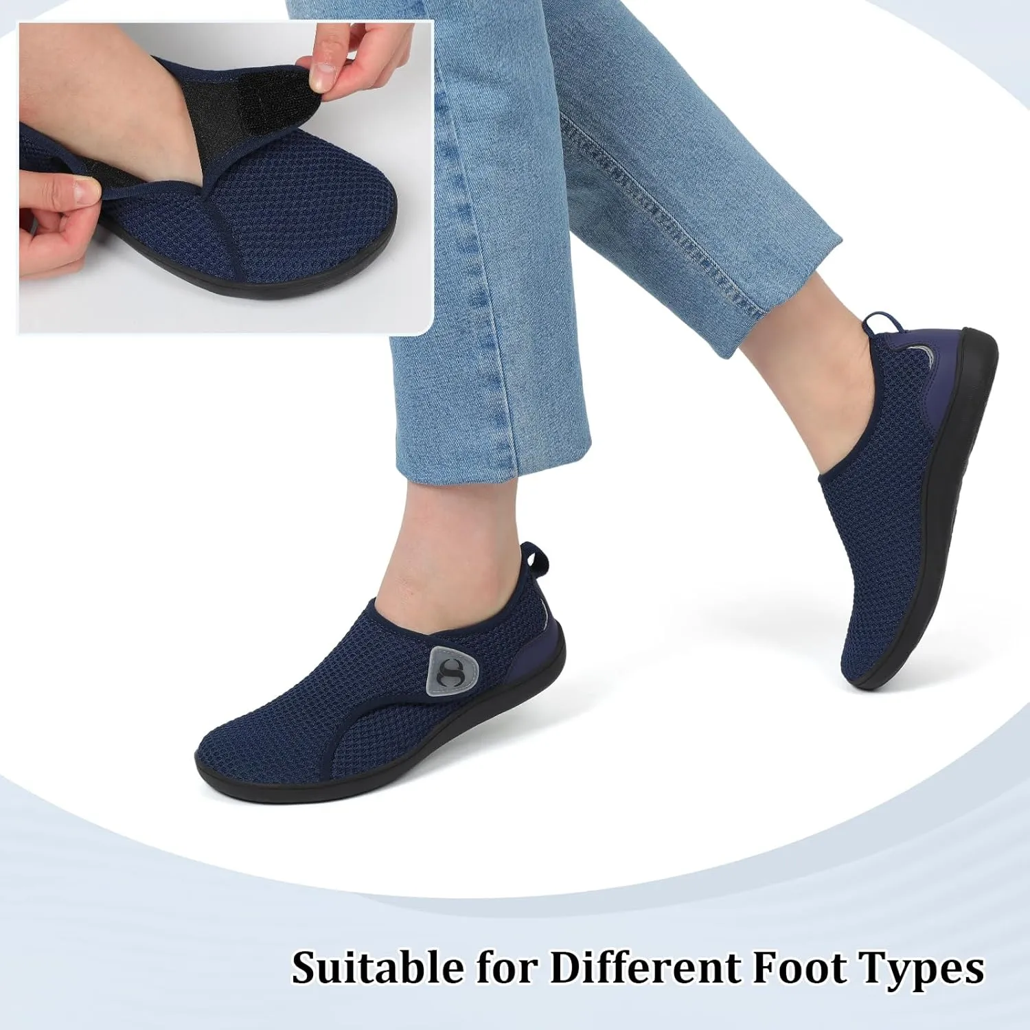 Womens Walking Shoes Comfortable Wide Diabetic Shoes Adjustable Zero Drop Edema Shoe Breathable Neuropathy Nursing Shoes Casual Wide Width Sneakers