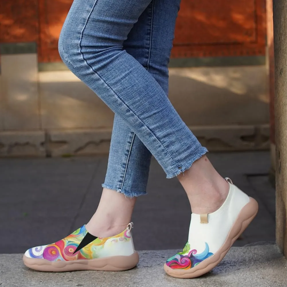 Women's Watercolor Painting Slip On Loafers Quick-Dry Foldable Summer Outdoor Sneakers Breathable Prevent Foot Sweat Daily Walking Shoes