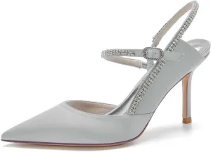 Womens Wedding Shoes Womens Low Heels Sandals Pointed Toe Wedding Mary Jane Rhinestone High Stiletto Heel Summer Cute Wedding Bridal Shoes, 11.5, Rose Red(Silver,6)