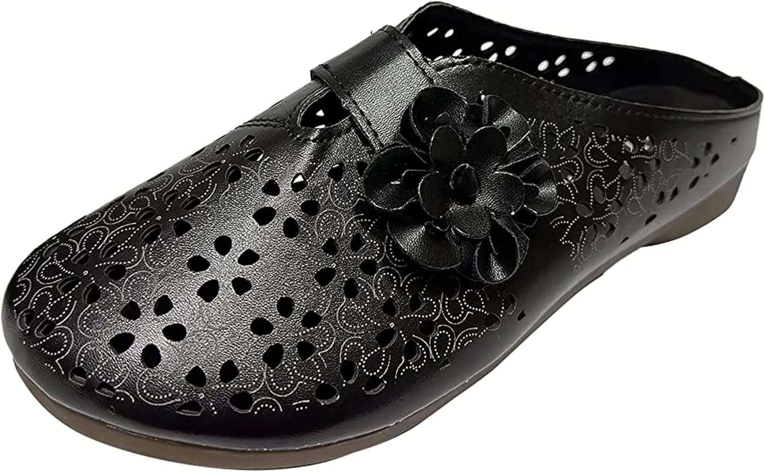 Women's Wedge Sandal Hollowed Out Bun Cover Wear Slippers Closed Toe Flower Large Size Slip on Comfy Mule Sandal