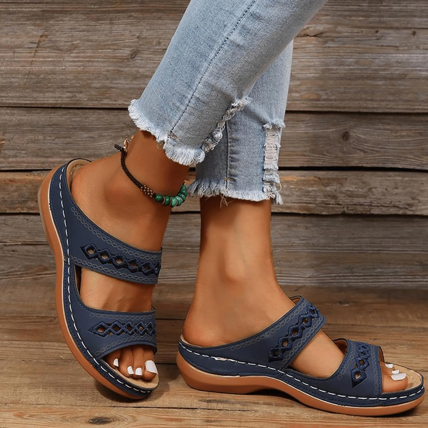 Women's Wedge Sandals - Wide Width, Arch Support, Slip On, Comfortable & Lightweight