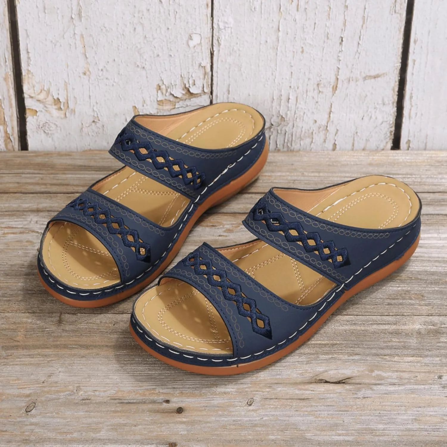 Women's Wedge Sandals - Wide Width, Arch Support, Slip On, Comfortable & Lightweight