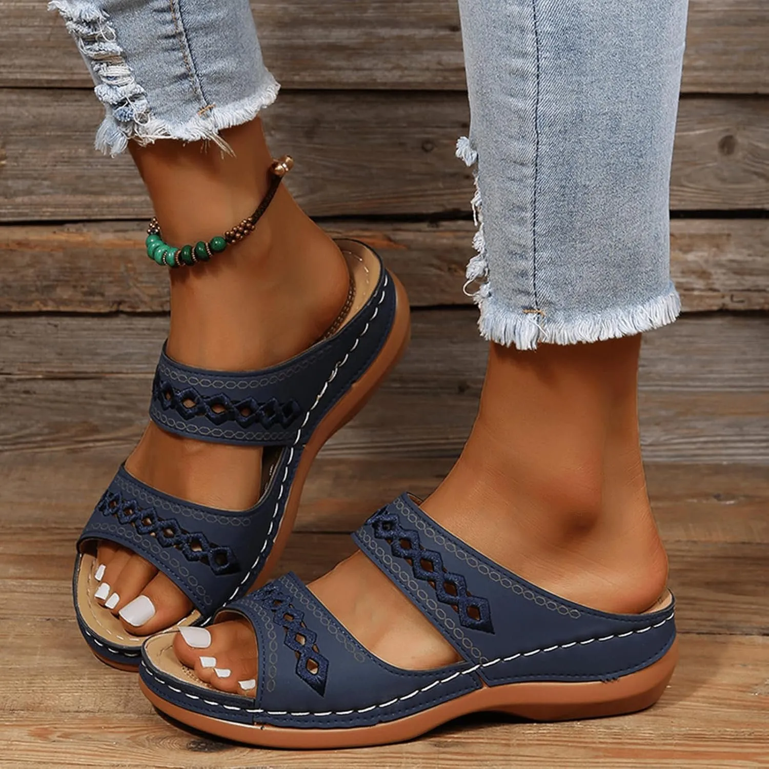 Women's Wedge Sandals - Wide Width, Arch Support, Slip On, Comfortable & Lightweight