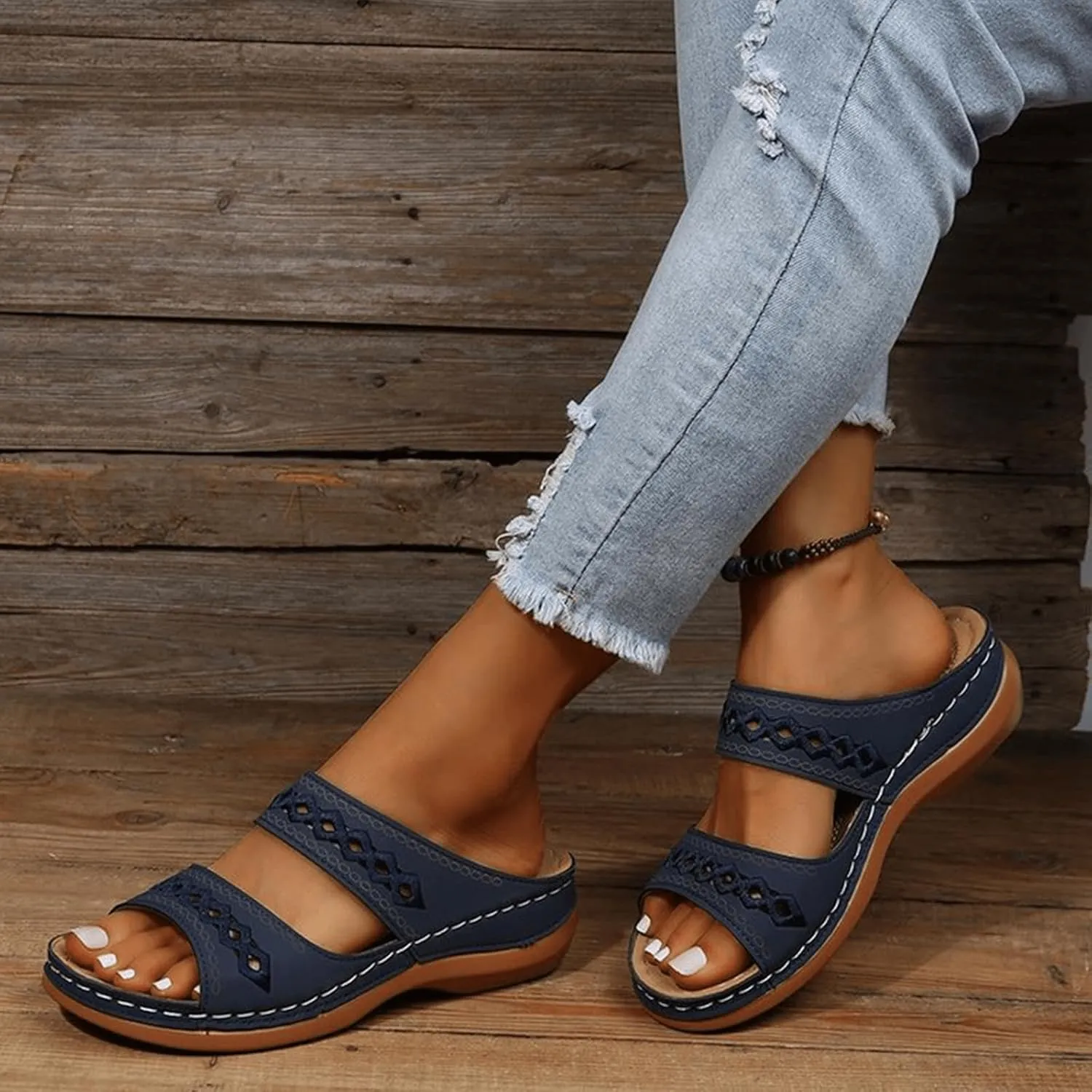 Women's Wedge Sandals - Wide Width, Arch Support, Slip On, Comfortable & Lightweight