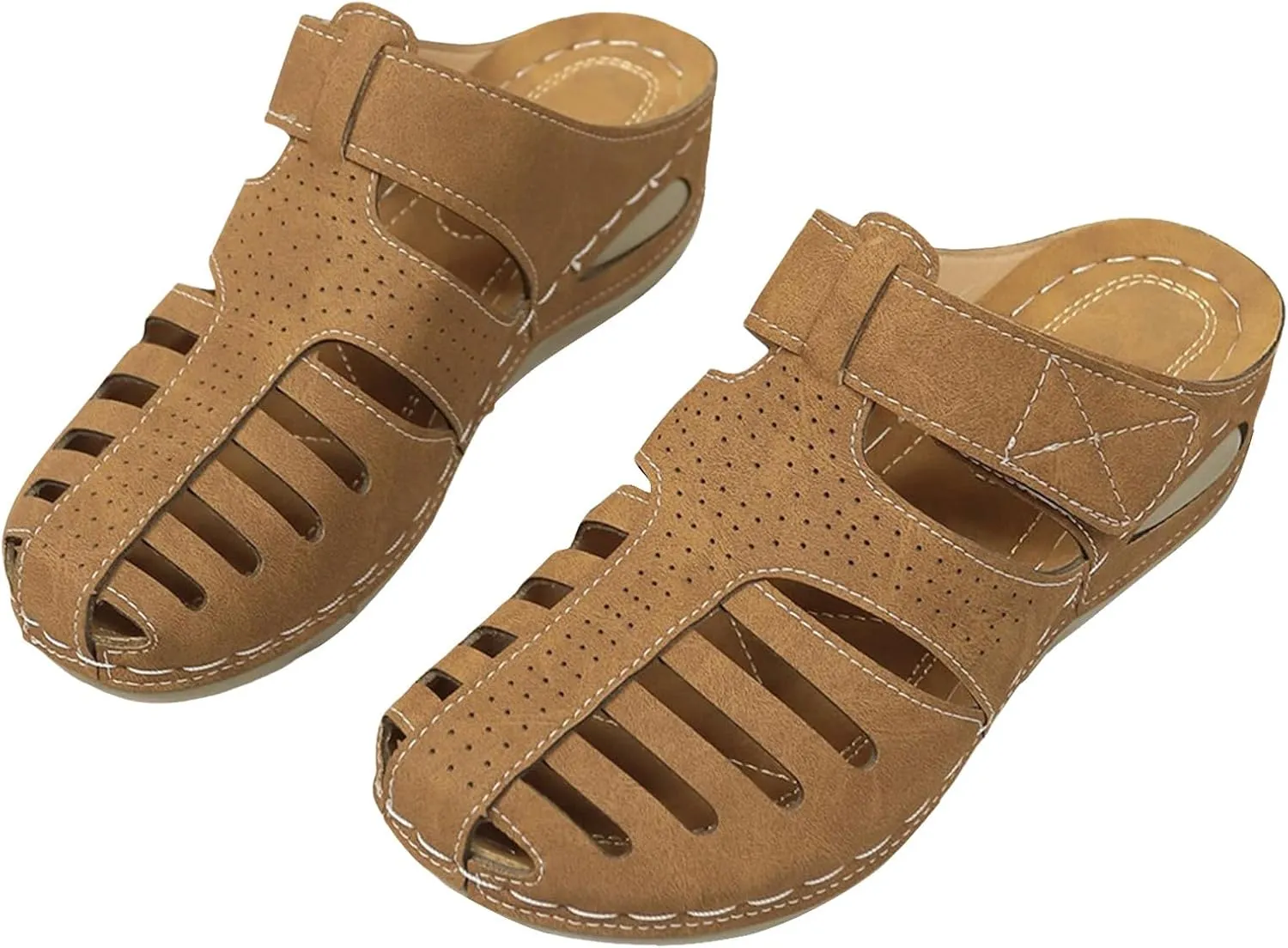 Women's Wedge Sandals,Comfortable Slip-on Closed Toe Wedge Heels Summer Dressy Platform Casual Outdoor Shoes For Women 2025