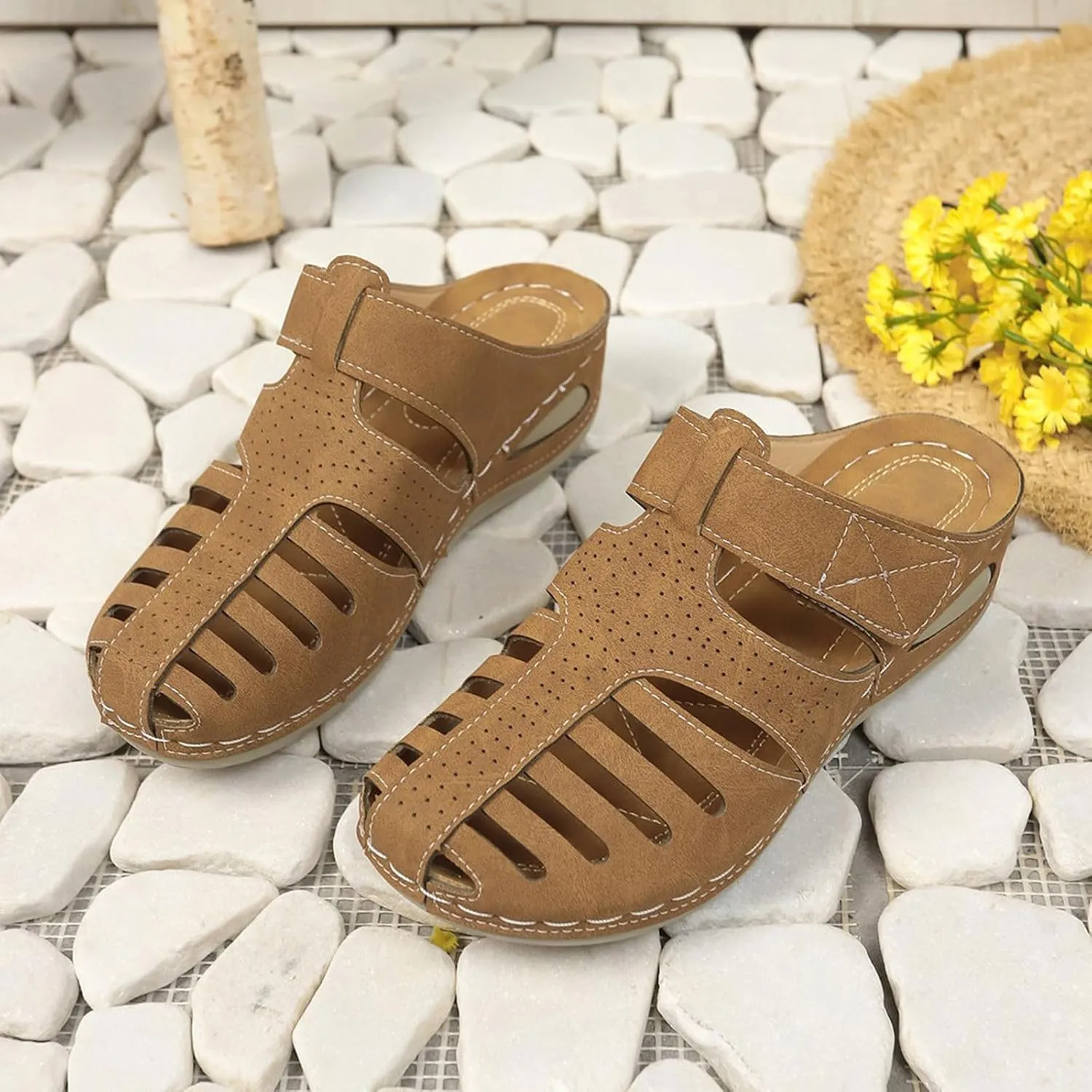 Women's Wedge Sandals,Comfortable Slip-on Closed Toe Wedge Heels Summer Dressy Platform Casual Outdoor Shoes For Women 2025