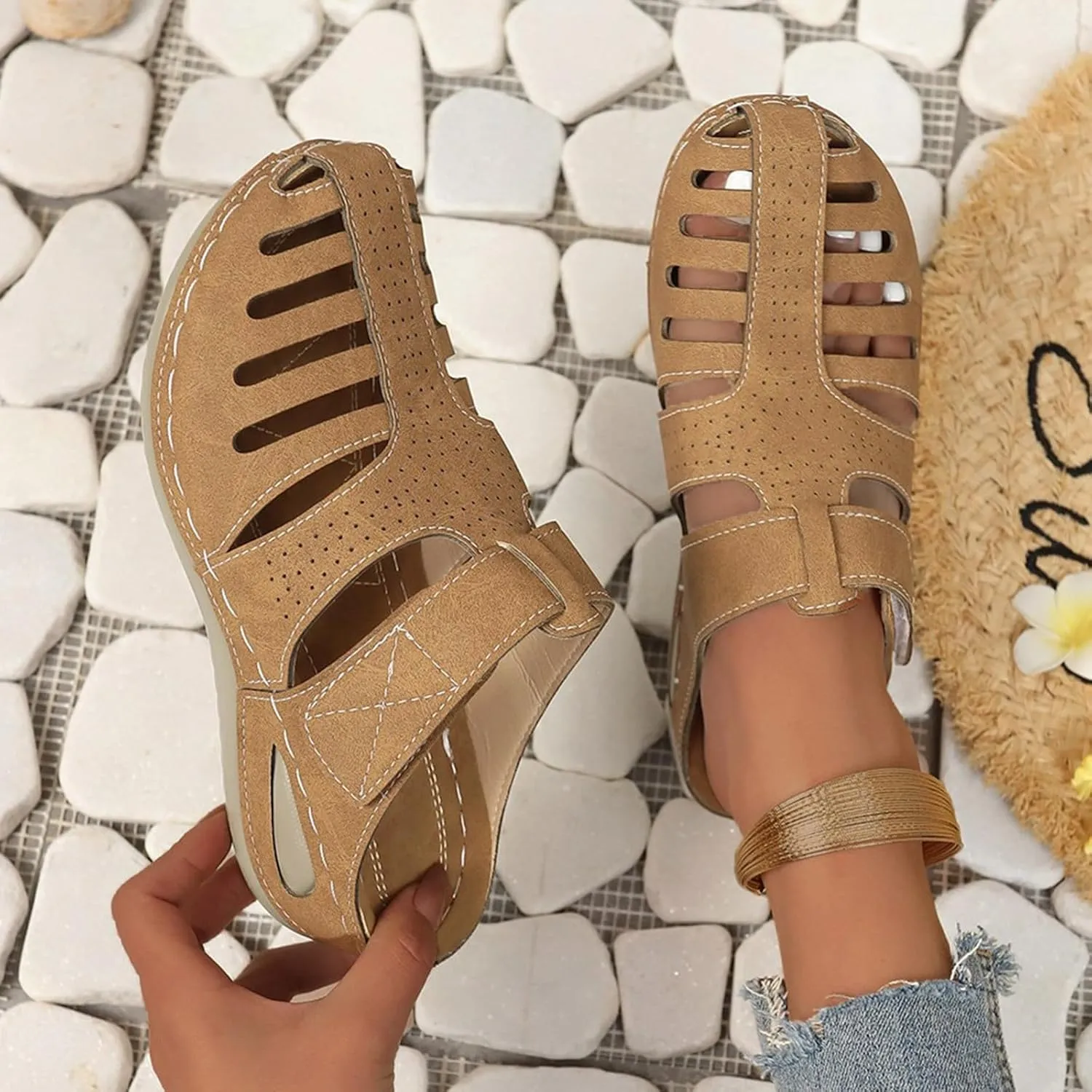 Women's Wedge Sandals,Comfortable Slip-on Closed Toe Wedge Heels Summer Dressy Platform Casual Outdoor Shoes For Women 2025