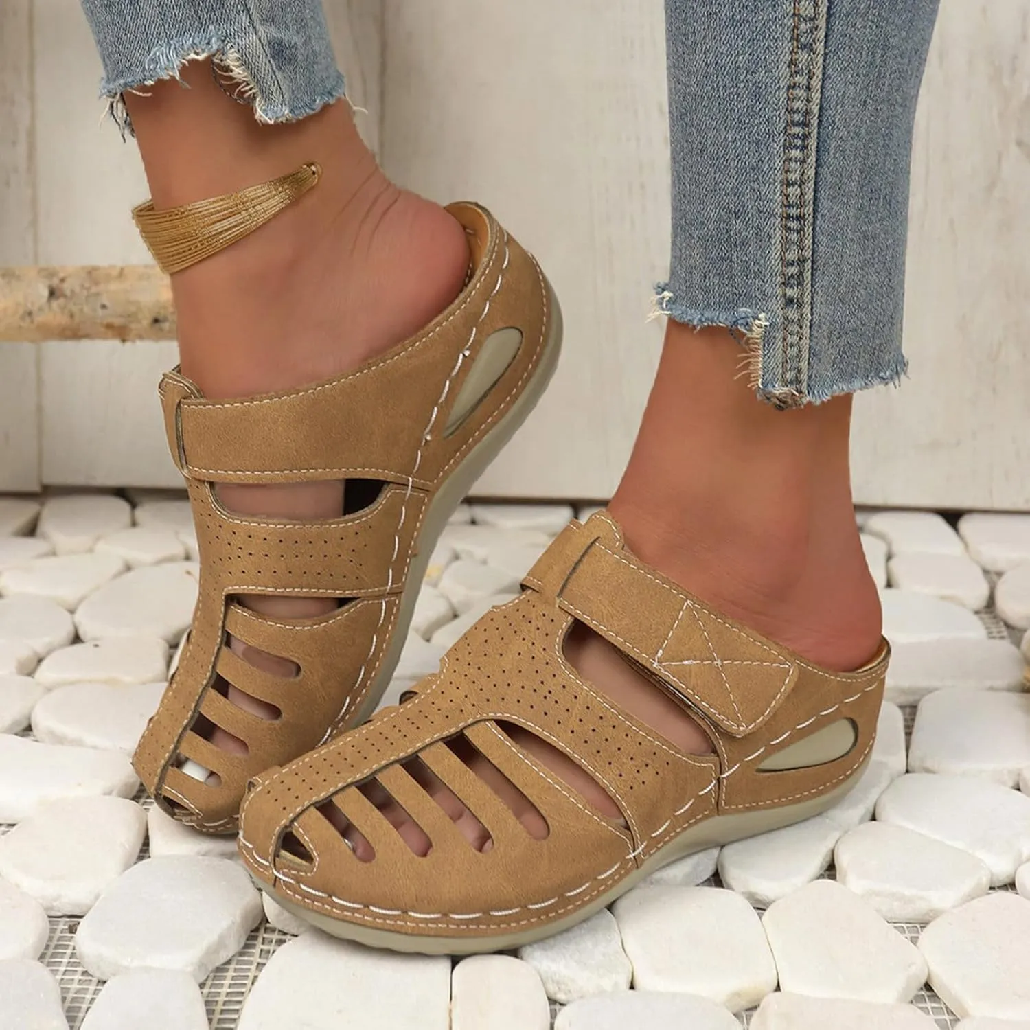 Women's Wedge Sandals,Comfortable Slip-on Closed Toe Wedge Heels Summer Dressy Platform Casual Outdoor Shoes For Women 2025