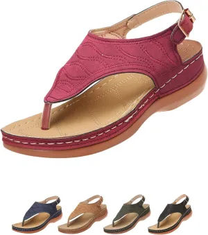 Women's Wellmesi Orthopedic Clip Toe Sandals with Arch Support,Dimleen Diabetic Wedge Buckle Anti-Slip Walking Flipflops