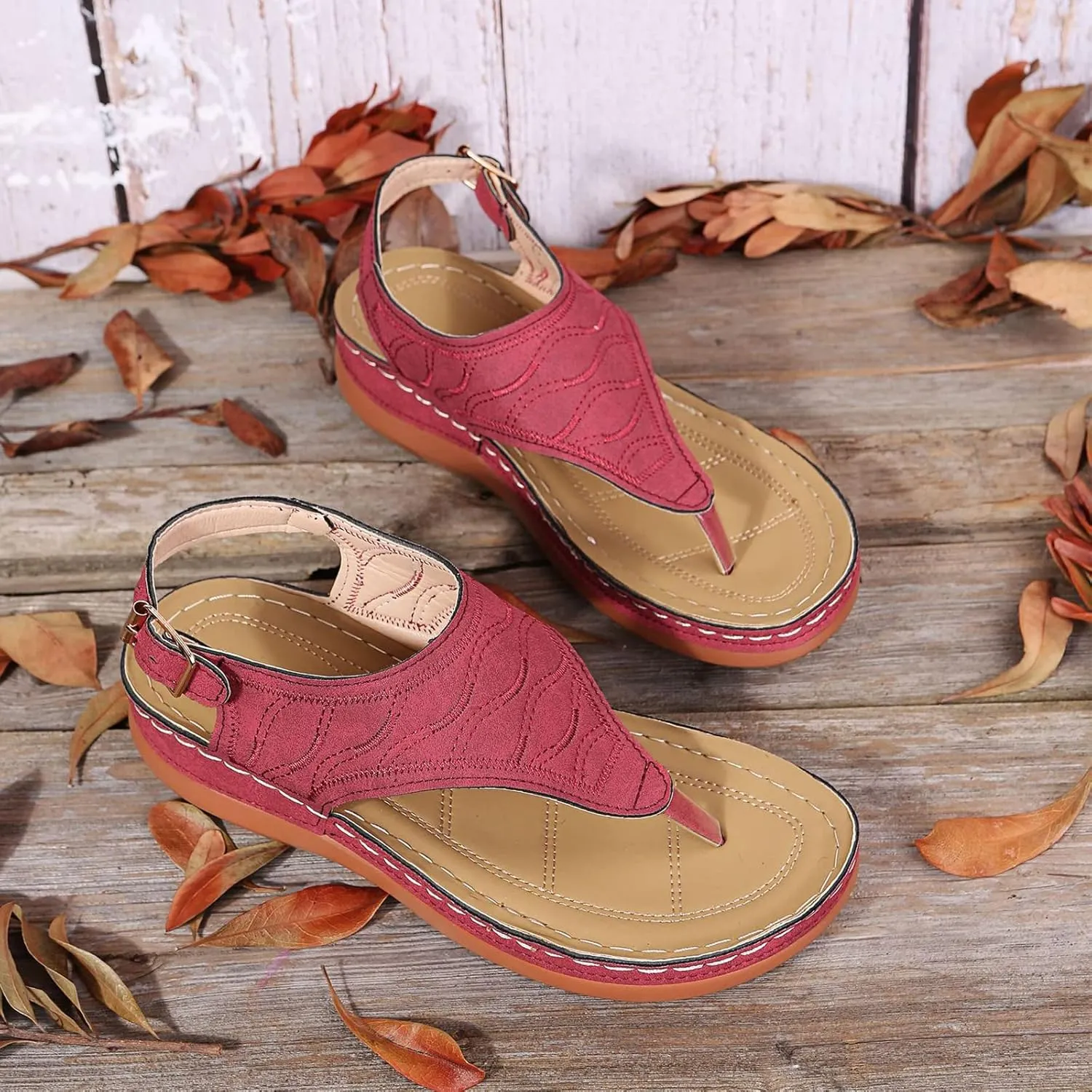 Women's Wellmesi Orthopedic Clip Toe Sandals with Arch Support,Dimleen Diabetic Wedge Buckle Anti-Slip Walking Flipflops