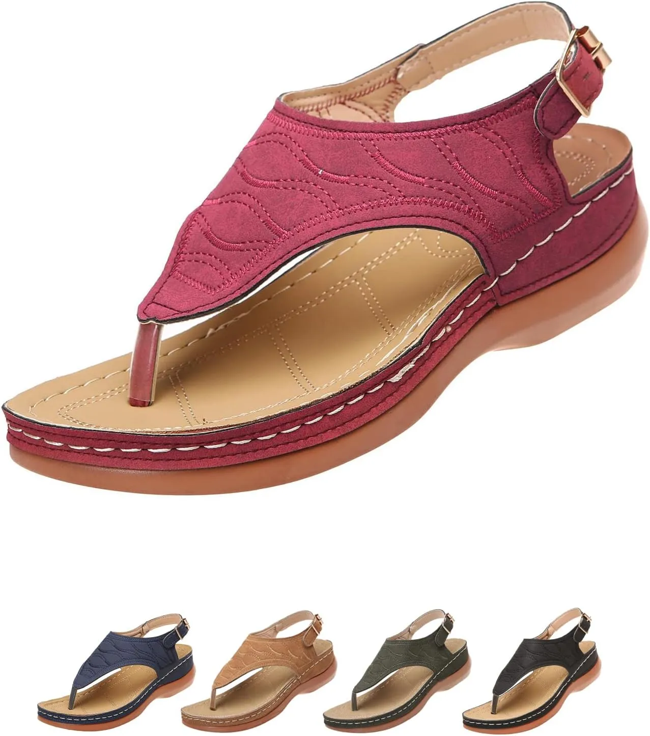 Women's Wellmesi Orthopedic Clip Toe Sandals with Arch Support,Dimleen Diabetic Wedge Buckle Anti-Slip Walking Flipflops