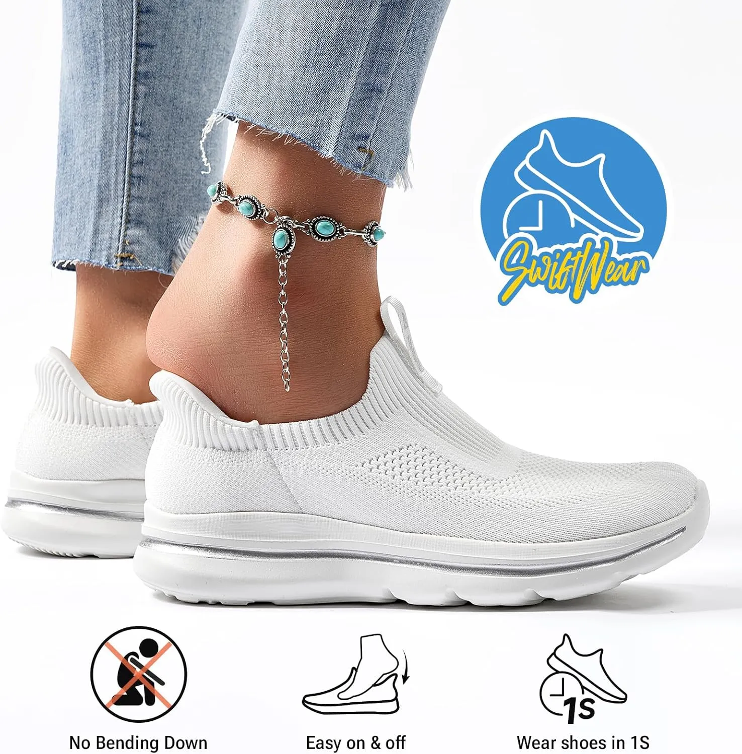 Women's Wide Toe Box Sneakers | Slip-On Hands Free Walking Shoes | Light Breathable Tennis & Gym Shoes for Wide Feet | Running Workout Athletic Trainers