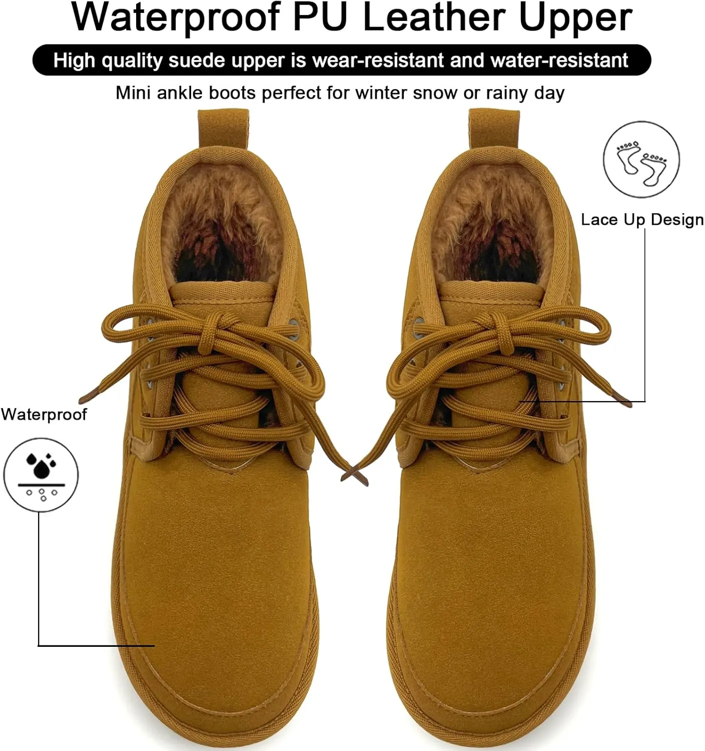 Women's Winter Snow Boots Mini Ankle Boots Suede Lace Up Fur lined Short Boots Cozy Warm Platform Booties for Women