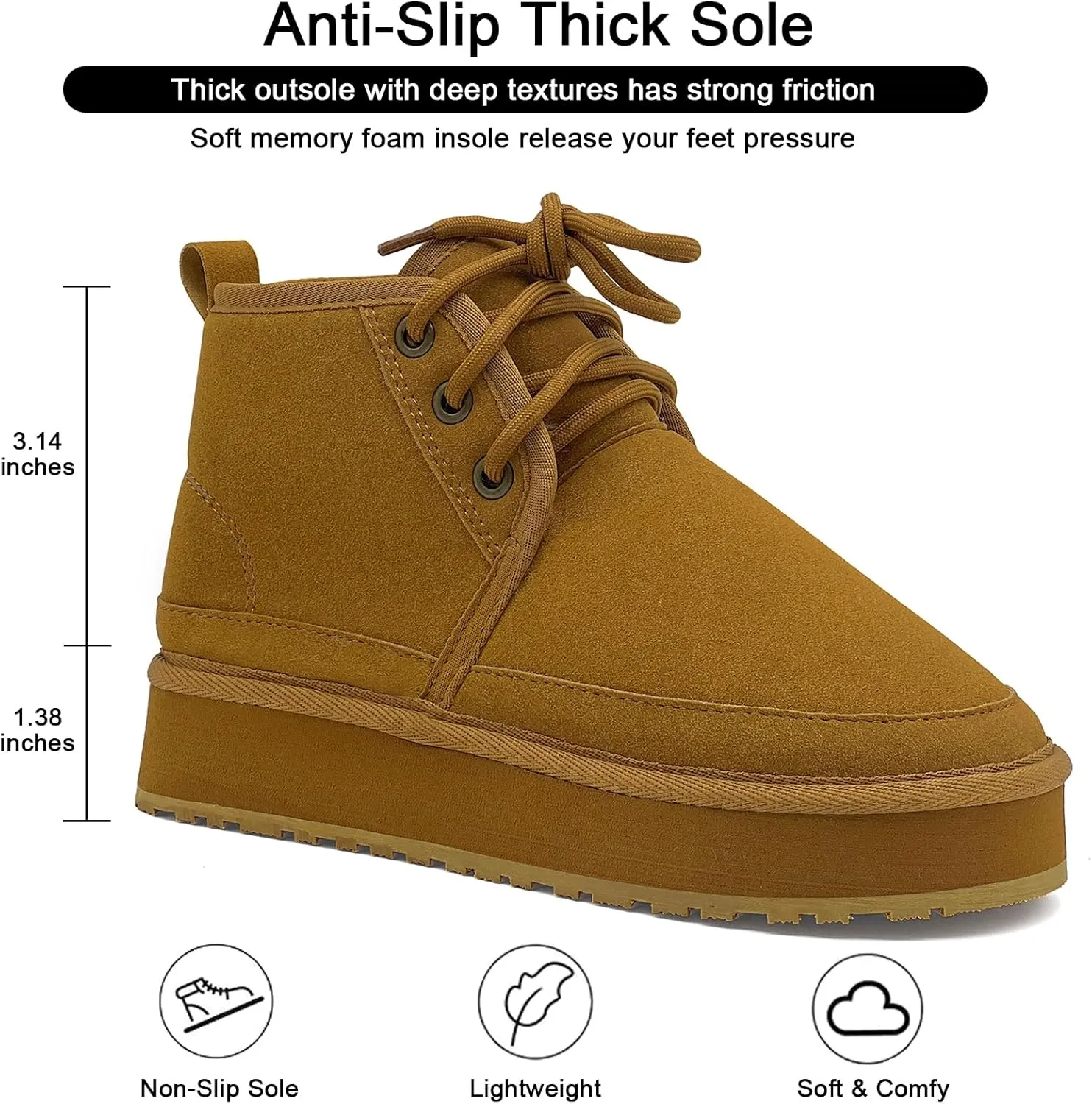 Women's Winter Snow Boots Mini Ankle Boots Suede Lace Up Fur lined Short Boots Cozy Warm Platform Booties for Women