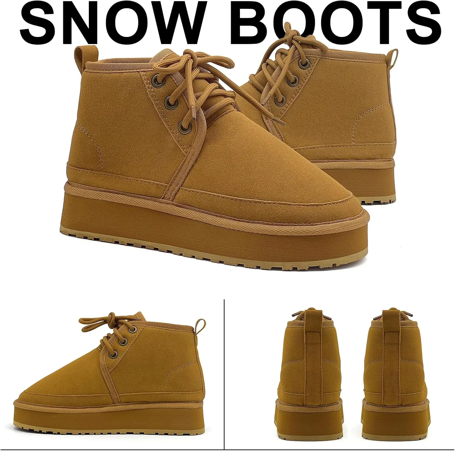 Women's Winter Snow Boots Mini Ankle Boots Suede Lace Up Fur lined Short Boots Cozy Warm Platform Booties for Women
