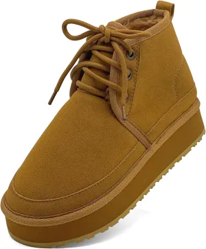 Women's Winter Snow Boots Mini Ankle Boots Suede Lace Up Fur lined Short Boots Cozy Warm Platform Booties for Women