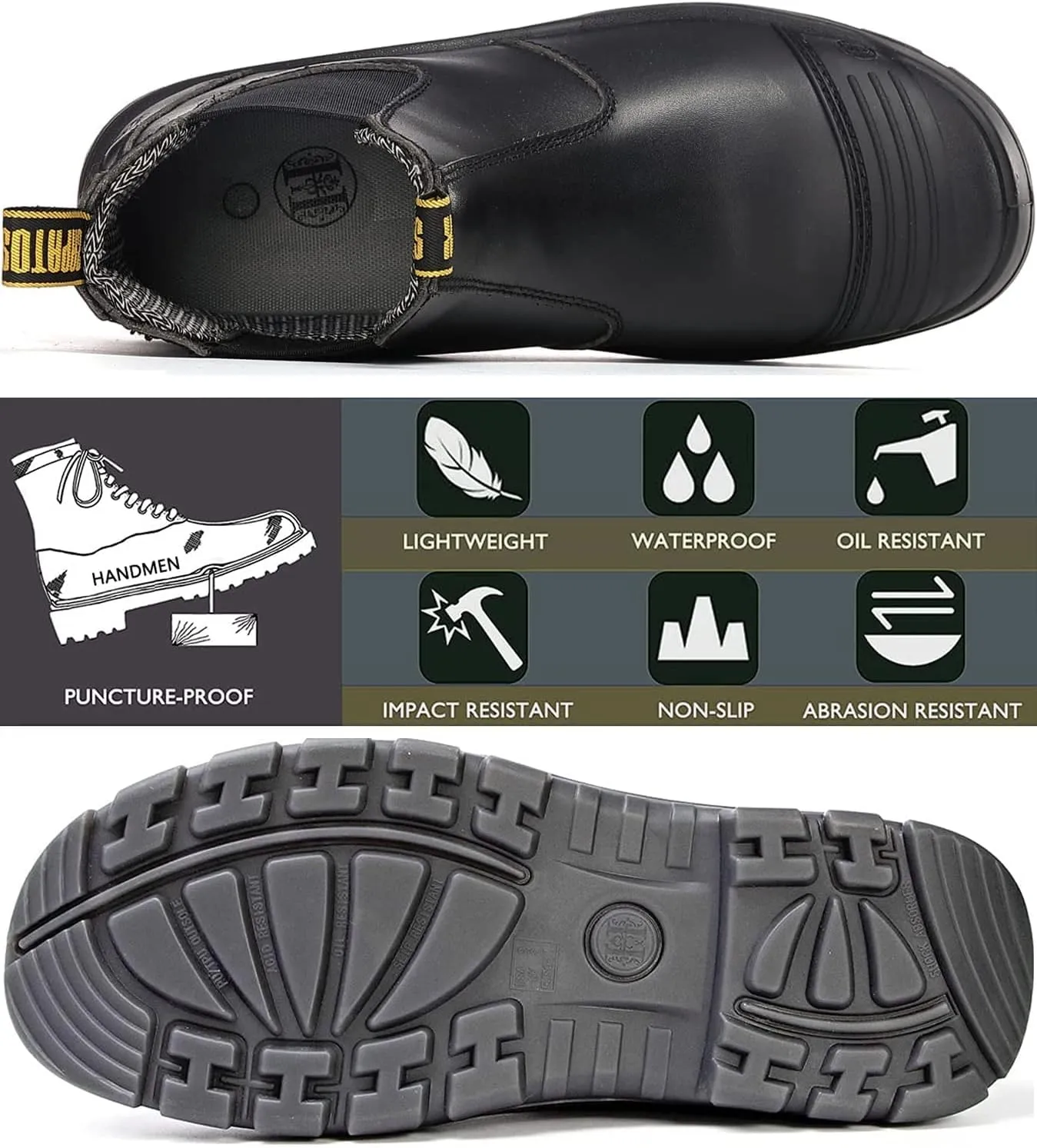 Work Boots for Men, Composite/Soft Toe Waterproof Working Boots, Slip Resistant Anti-Static Slip-on Safety Working Shoes 8 9 10 11 12 13