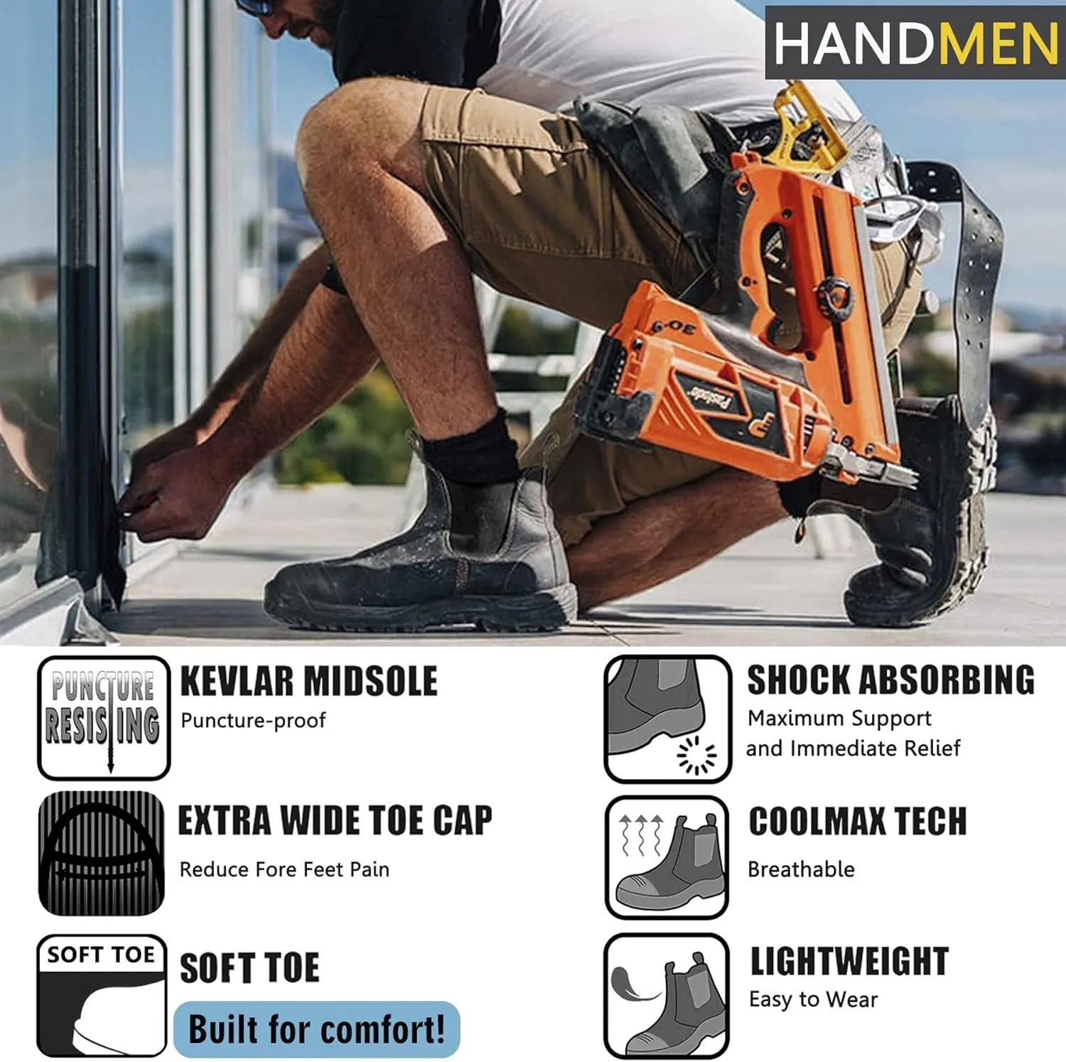 Work Boots for Men, Composite/Soft Toe Waterproof Working Boots, Slip Resistant Anti-Static Slip-on Safety Working Shoes 8 9 10 11 12 13