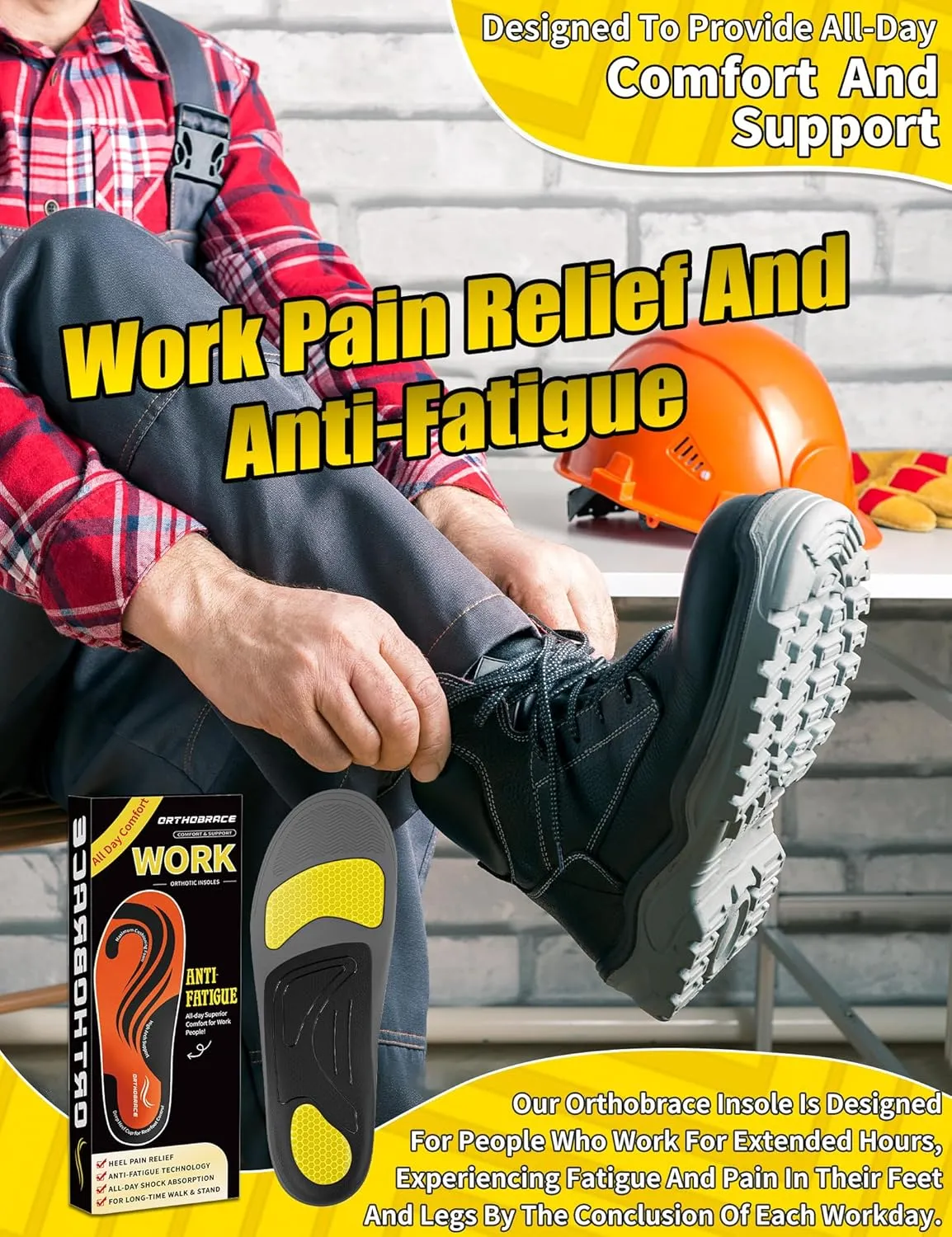 Work Orthotic Insoles for All Day Comfort, Anti Fatigue High Arch Support Shoe Inserts Men Women for Relieve Foot Pain, Plantar Fasciitis, Work Boot Insoles for Standing All Day-M